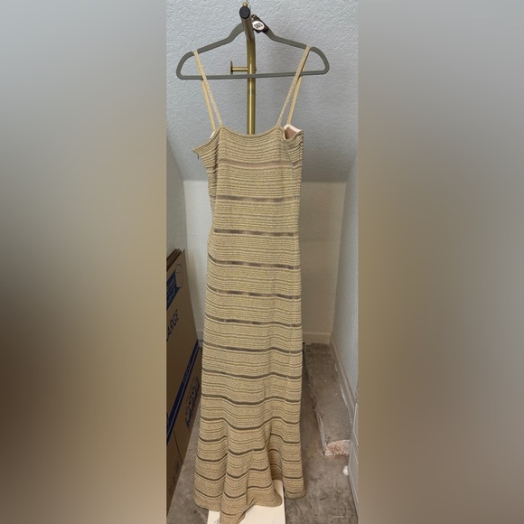 Herve Leger Bandage Metallic Striped Trumpet Gown Gold - Picture 4 of 13